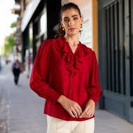 Max Fashion Ruffle Blouse Women Red