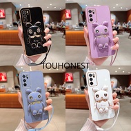 Casing Oppo A5S Case Oppo Reno9 Pro Plus Cover Oppo Reno 8T Cassing Oppo Reno4 Pro Cases Oppo A16 Case Oppo A57 Case Oppo A39 Case Soft Silicone Shockproof Cute Rabbit Bunny Bracket Stand Phone Case With Rope