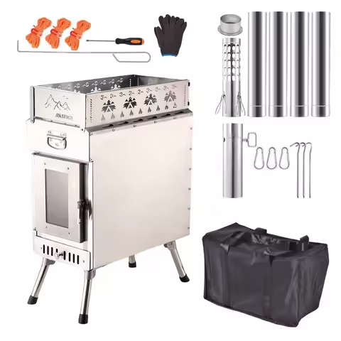 Sauna Stove Wood Burning Large Sauna Stove for Picnic Camping Tent Folding Stove with Window Chimney