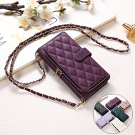 Exquisite Long Chain Caisng For Samsung S23 S22 Plus Note 20 Ultra Fashion Shiny Lattice Women's Wal