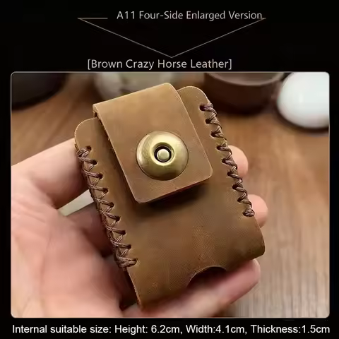Vintage Brown Genuine Leather Lighter Case: Handmade Cowhide Protective Cover for Cricket Lighters +