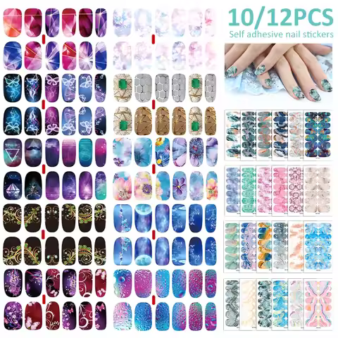 Creative DIY Nail 10/12Sheets Nail Polish Stickers Self-Adhesive Nail Polish Stickers with Nail File