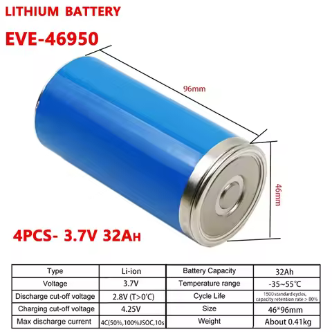 4pcs 100% New Original 32Ah 3.7V for EVE 46950 Lithium Ion Battery High-cpacity Car Starter Power Ba