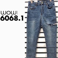 🌈SpinnyHouse🌈  กางเกงยีนส์ ป้ายWOW 6068.1 🐭🐹🐰 ยีนส์ขาดข้างรุ่นที่ขายดีที่สุด