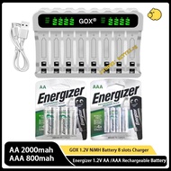 GOX 1.2V NiMH Battery 8-Slot LCD Smart Charger with Energizer 1.2V  AA/AAA NiMH Rechargeable battery