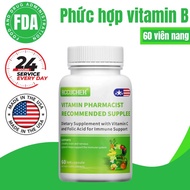 Vitamin B Complex, 100% Rda Rich B1-B2-B3-B5-B6-B9 and Vitamin B12, 60 Tablets for Men and Women