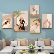 Sexy Fashion Woman Poster Wall Art Black Cat Leafs Canvas Print Vintage Pictures Nordic Posters and 