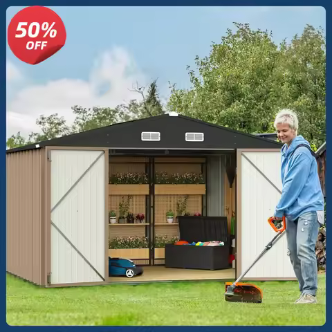 10 x 8 FT Shed Outdoor Storage Metal Garden with Lockable Door Outside Waterproof Tool for Backyard,