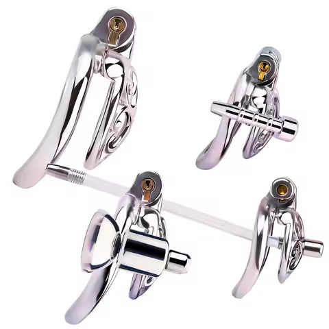 FRRK Sissies Man Gay Chastity Cage with Inverted Urine Tray Cock Lock Cage BDSM Adult Male Slave Gam