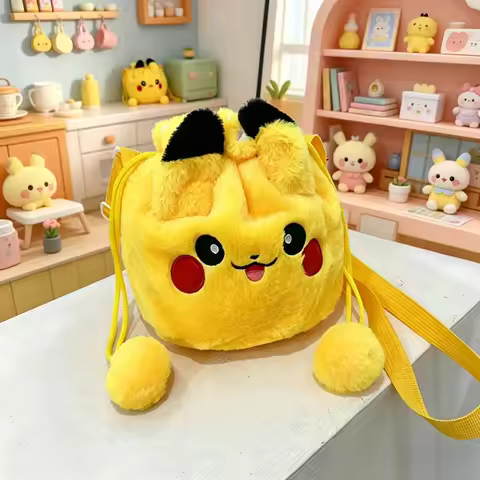 Pokemon Pikachu Drawstring Plush Bag Adorable Funny Girls Boys Student Portable Makeup Storage Trave
