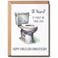Happy Porcelain Anniversary Card - 18 Years Card - Toilet Card - Punny Card - 18Th Anniversary Card 