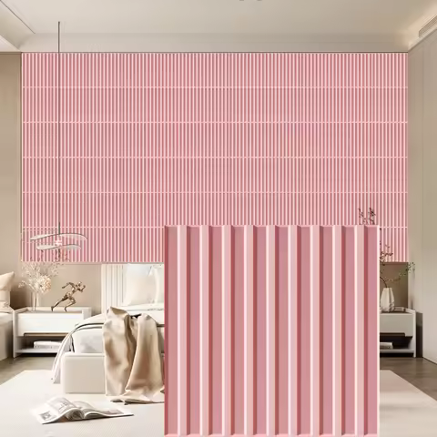 3D Wall Panels, 11.8” x 11.8" PVC Wall Panel for Wall, 3D Fluted Wall Panels PVC Panels Wall, Pink/W