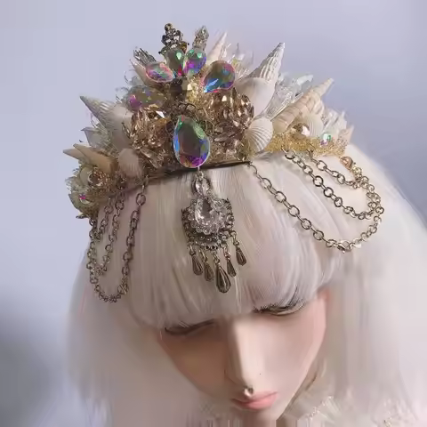 Princess Mermaid Elf Scallop Conch Shell Crown Halo Pearl Headdress for Photo Studio Photography Mer