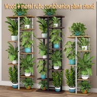 JINSHENG plant rack flower pot stand Outdoor balcony plant stand with planks and iron pipes