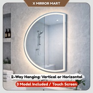 XMM LED Half Moon Mirror/Half Round led Wall Mirror Cermin Dinding Cermin Bulat Separuh Cermin Lampu