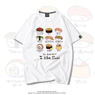 Japanese Retro Style, I Like Eating Sushi, Hand-drawn Cartoon Short-sleeve Text Summer New Loose Pur
