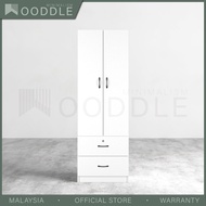 Wooddle Wardrobe 2 Door Wardrobe with 2 Drawers / White Wardrobe / Almari Baju 2 Pintu / Almari Baju