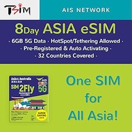 TSIM Asia & Australia eSIM Card | 8 Days 6GB | Now with 5G Network | Auto Activating | Australia, Ba