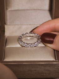 New Arrival Luxury แฟชั่น Silver Plated สีขาว Gold Diamond จําลอง Moissanite แหวนผู้หญิง < Ne1> เครื