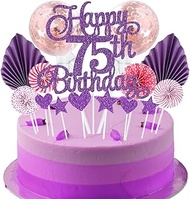 Jxuzh Cake Decoration 75th Birthday Purple Pink Boy Girl Happy Birthday 75th Glitter Cake Topper 75t
