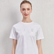 ELLE เสื้อยืดคอกลม แขนสั้น ทรง BASIC สีขาว รีด Crystal ELLE กลางอก รุ่น W3K712