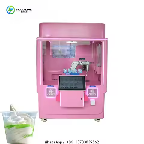 Customized Robot Ice Cream Vending Machine Pink Dispenser Credit Card Payment Supported