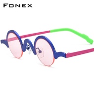 FONEX แว่นกันแดดแฟชั่นผู้ชาย2024ขนาดเล็กย้อนยุคใหม่ทรงกลมกึ่งไม่มีขอบไนลอนแว่นตากันแดดสำหรับผู้หญิงเฉดสี UV400 F85810T