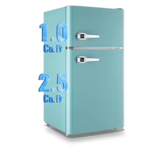 3.5 Cu.Ft Mini Fridge with Freezer Retro Small Refrigerator with 2 Handles Blue Temperature Adjustab
