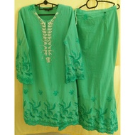 Kurung Plain Sulam Cotton Mint Green (PRELOVED)