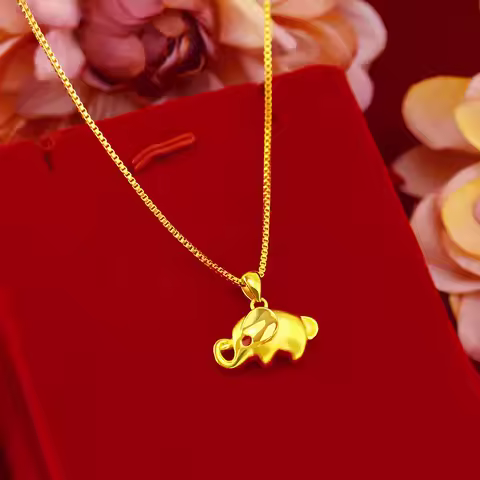 100% 18K AU750 Gold Necklace Chain Lovely Baby Elephant for Women Party Fine Jewelry Gift Real 24K 9