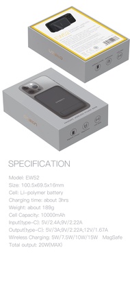 Eloop รุ่น EW52 Magnetic Wireless Power Bank 10000mAh มีขาตั้งในตัว 2in1