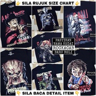 (Pit 17-25) Baju Halloween Saw Jason Predator Friday Chucky Freddy Scream Horror Movie Tshirt BLACK 