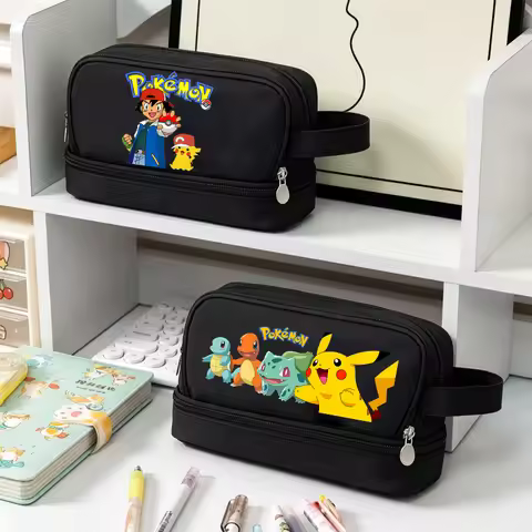 Large Capacity Stationery Case Pokemoned Durable Oxford Cloth Pencil Case Portable Organizer for Sch