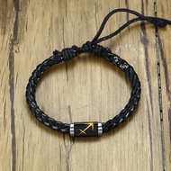 Zodiac Bracelet Symbol Gold Star Zodiac Gold Sign Horoscope Braided Leather Strap Stainless Steel Tu