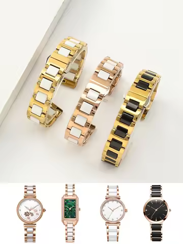 Ceramic Watch Band Women's Steel Watch Bracelet Butterfly Clasp for Tissot Rossini Tianwang Meidu Ca