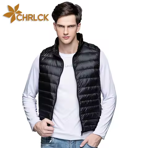 CHRLCK Men's Hiking Down Vest Waterproof Ultra Light Thermal Coat Men Hutting Camping Skiing Duck Do