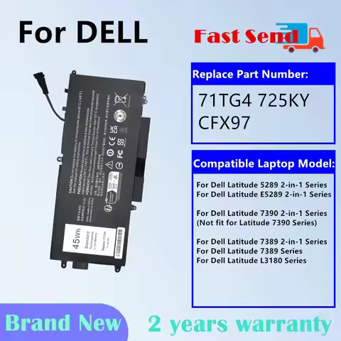Laptop Battery For Dell Latitude 5289 E5289 7390 7389 2-in-1 L3180 71TG4 725KY CFX97 K5XWW