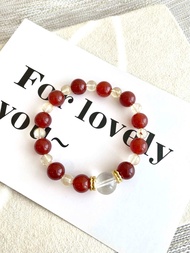 Red Agate × Citrine × Clear Quartz Design Bracelet