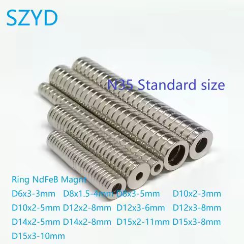 100PCS/LOT N35 Ring NdFeB Magnet 8*1.5 6*3 10*2 12*3 Hole 3-10 Standard Strong Neodiymium Magnets 12