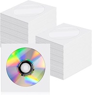 Krijuess CD DVD Sleeves 200 Pack, White CD DVD Sleeves Envelope Holder with Clear Window and Flap (5