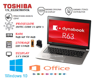 CUCI GUDANG LAPTOP TOSHIBA DYNABOOK R63 CORE I5 GEN 5 RAM 8GB SSD 128GB WINDOWS 10 FREE TAS/MOUSE