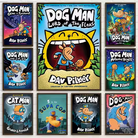 Book Series Dog Man Poster Self-adhesive Art Waterproof Paper Sticker Coffee House Bar Room Wall Dec