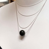 寶石項鍊 12mm黑碧璽銀鍊 圓珠天然石項鍊 10月誕生石 鍊長可調