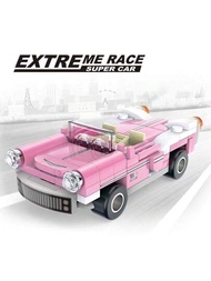 1 盒城市賽車系列 89 件粉紅色敞篷汽車積木玩具套裝,diy 禮物