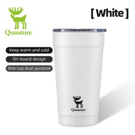 Qunature ฉนวนถ้วยกาแฟ480มล. แบบสองฝา304สแตนเลสสตีลสุญญากาศแก้วแบบพกพาร้อนและเย็นแก้วกาแฟกันรั่ว