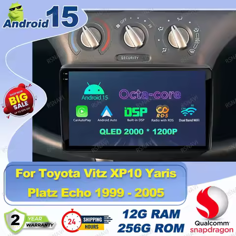Android 15 Car Radio For Toyota Vitz XP10 Yaris Platz Echo 1999 - 2005 5G WIFI WIFI+ 4G LTE Viedo Pl