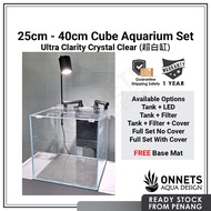 25cm 30cm 35cm 40cm Ultra CC Aquarium Set Crystal Clear Tank LED Filter Cover Aquascape Akuarium 超白缸