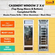 2'X6' (Top Hung Atas Bawah) Tingkap Casement Grille Silver Aluzinc Cermin Hitam🔥READY STOCK✅FREE SHI