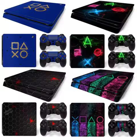 For PS4 Slim Console and 2 Controllers Skin Sticker PS4 Geometry Design Protective Vinyl Decal Cover