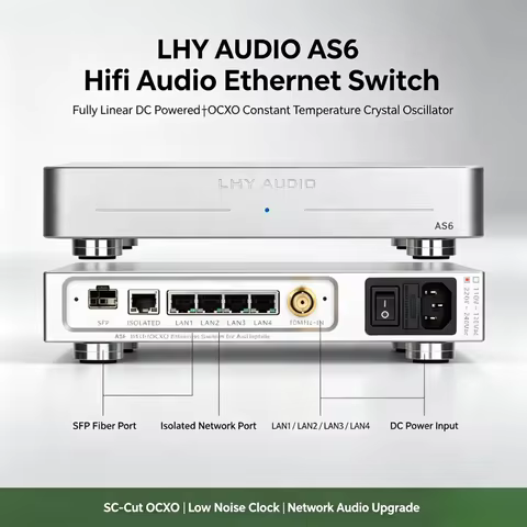 LHY AUDIO AS6 SW6-SFP 6-Port Hifi Audio Ethernet Switch Network Switch DC Powered with SC-Cut OCXO